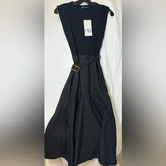 Zara NWT Chic Black Midi Dress with Belt Detail - Picture 9 of 13
